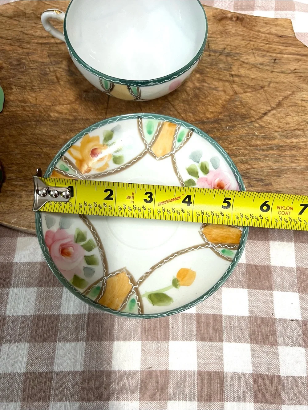 Vintage Nippon teacup and saucer handpainted grandma core